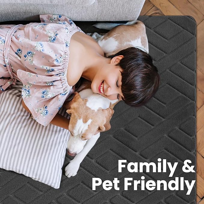 Ultra Soft Dark Grey Area Rug for Living Room, 6x9 Modern Geometric Shag Rugs with Nonslip Backing for Bedroom, Washable Fuzzy Carpet for Cozy Kids Room Nursery