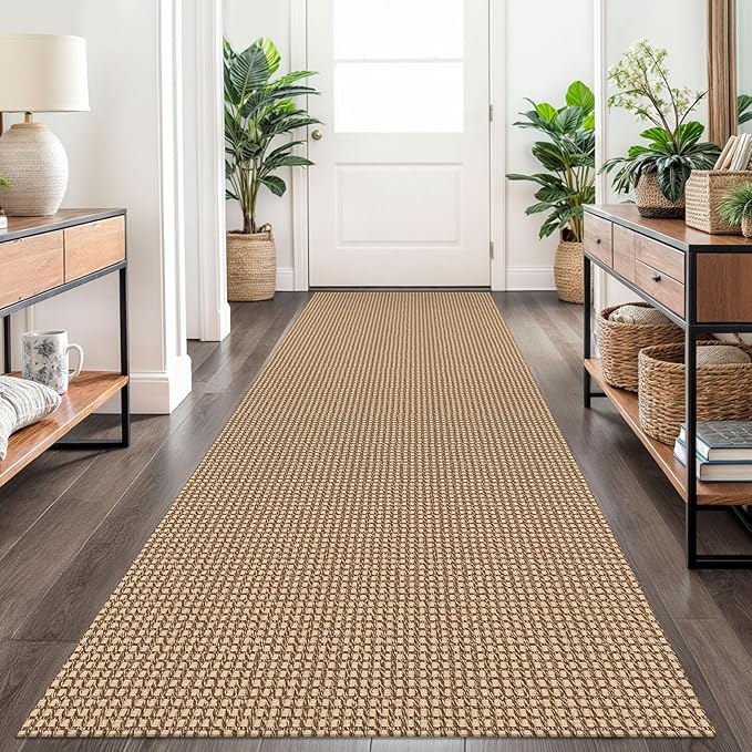 Braided Runner Rug 2.6x10 Ft Washable Runners for Hallways Non Slip Kitchen Runner Rug Cotton Long Entryway Runner Indoor, Woven Carpet for Hall Kitchen Entryway, Orange/Tan/Brown