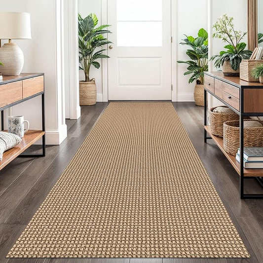 Braided Runner Rug 2.6x10 Ft Washable Runners for Hallways Non Slip Kitchen Runner Rug Cotton Long Entryway Runner Indoor, Woven Carpet for Hall Kitchen Entryway, Orange/Tan/Brown