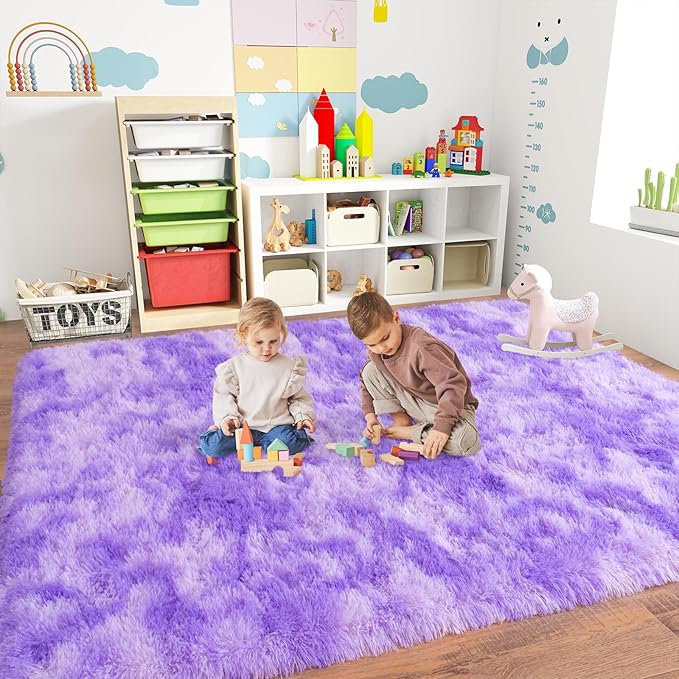 5x7 Area Rugs for Living Room, Plush Thick Carpets for Boy and Girls Room, Modern Soft Shag Rug for Bedroom, Non Slip, Large Indoor Carpet for Nursery Dorms Home Decor Aesthetic, Purple