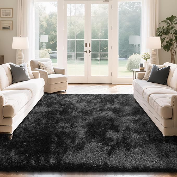 Fluffy Rug Shaggy Area Rug, Black 10x14 Area Rugs for Bedroom, Super Soft Shaggy Rugs for Living Room Bedroom Kids Room Home Decor, Upgrade Anti-Skid Rectangular Fuzzy Rug