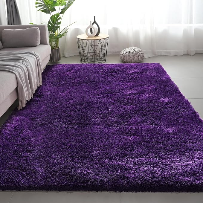 9X12 Large Shag Area Rugs for Living Room Bedroom,Big Soft Purple Fluffy Rug for Bedroom Dorm, Indoor Carpet Nursery Rugs for Kids Girls Room Home Decor,Purple