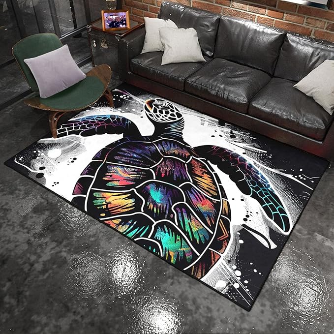 Sea Turtle Coastal Rugs - Kids Sea Turtle Rug for Bedroom Ocean Life Theme, 3'×5'