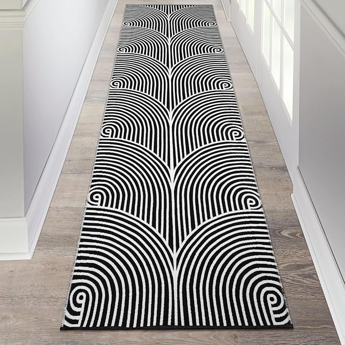 Tiffasea Kitchen Rugs 2.6'x8', Machine Washable Rug Runner Large Laundry Room Rug Extra Long Hallway Rug Cotton Woven Black and White Outdoor Carpet Runner for Entryway Doorway Bedroom