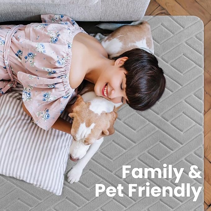 Ultra Soft Grey Area Rug for Living Room, 6x9 Modern Geometric Shag Rugs with Nonslip Backing for Bedroom, Washable Fuzzy Carpet for Cozy Kids Room Nursery