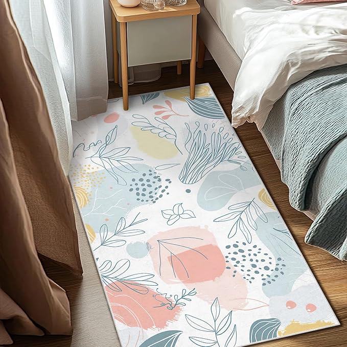 3x5 Entryway Rug Boho Minimalist Botanical Leaf Area Rug Bedroom Bedside Small Carpet Bathroom Non Slip Indoor Entrance Low Pile Door Mat Kitchen Stain Resistant Washable Machine