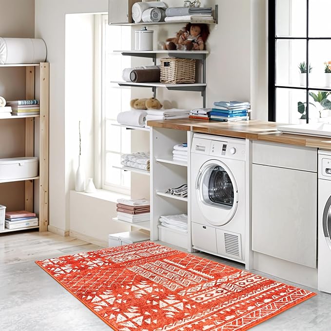 WL&ALLEN Door Mat Entry Rug Washable Mat Indoor Entrance 2x3 Boho Non-Slip,Laundry Room Rug, SoftRug(2'x3',Orange)