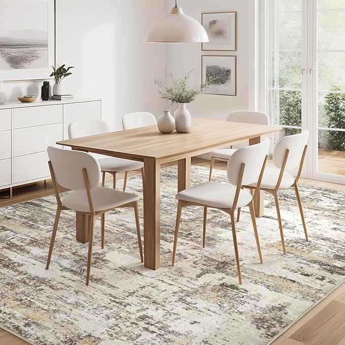 Area Rugs for Living Room: 5x7 Thickened Abstract Washable Rug Modern Neutral Soft Stain Resistant Non-Slip Backing Carpet for Bedroom Dining Room Indoor Home Office - Gold Brown