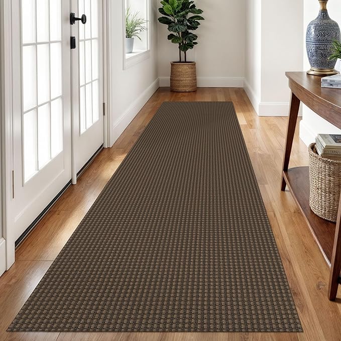 Braided Runner Rug 2.6x10 Ft Washable Runners for Hallways Non Slip Rubber Backed Kitchen Runners Cotton Long Entryway Runner Indoor, Woven Carpet for Hall Kitchen Entryway, Brown