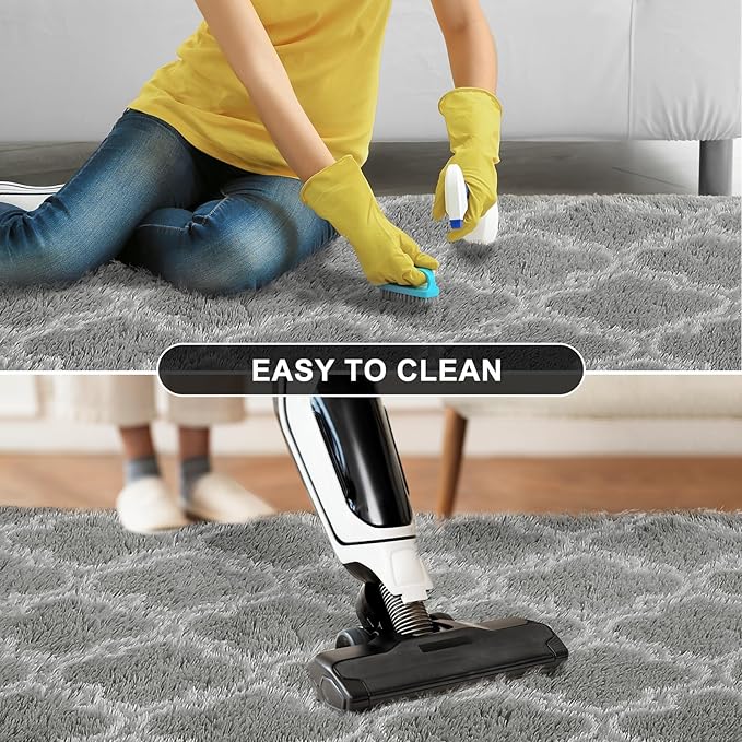 4x5.8 Plush Area Rug, High Pile Rugs for Living Room, Ultra Soft Indoor Carpet for Bedroom, Kids Room, Playroom, Home Decor, Geometric, Light Grey/White