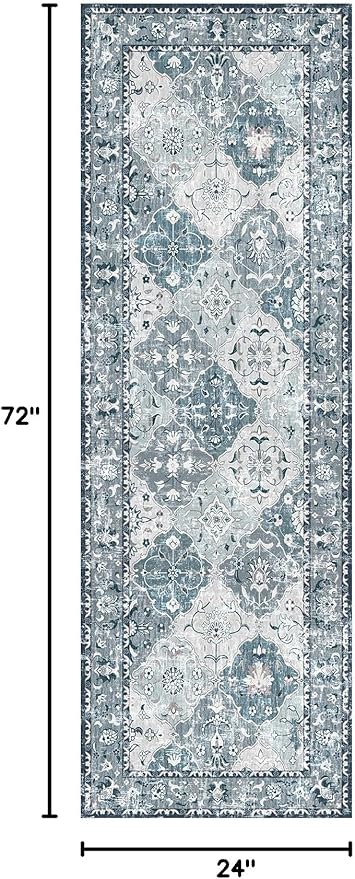 Boho Vintage Area Rugs 2×6 Blue Washable Non-Slip Traditional Rug Runner for Hallway Kitchen Entryway