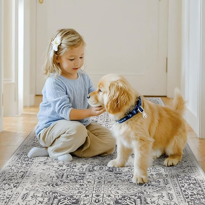 2x5 Hallway Washable Runner Rug: Machine Washable Kitchen Laundry Runner Vintage Non Slip Low-Pile Entryway Living Room Floor Mat Stain Resistance Indoor Floor Carpet for Entrance Living Room，Bridge