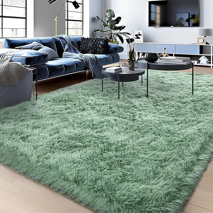 Fluffy Rug for Living Room Shaggy Soft Area Rug Mint Green Fuzzy Rug Non-Slip Indoor Floor Carpet, Rectangle 5x7 Feet