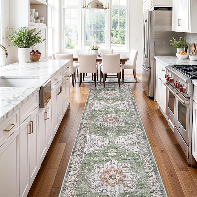 RUUGME Hallway 3X12 Runner Rugs - Kitchen Rugs Entryway Rug Runner Vintage Soft Floor Mat Stain Resistant Carpet for Bedroom Kitchen Bathroom with Non Slip Backing Floor Decoration 3x12 Sage
