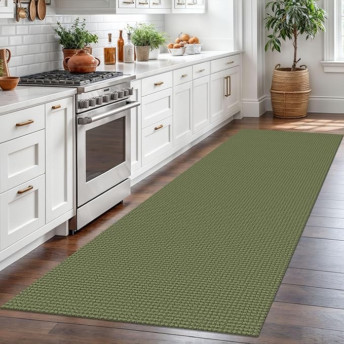 Braided Runner Rug 3x8 Ft Washable Runners for Hallways Non Slip Rubber Backed Kitchen Runners Cotton Entryway Runner Indoor, Woven Floor Carpet for Hall Kitchen Bedroom, Green