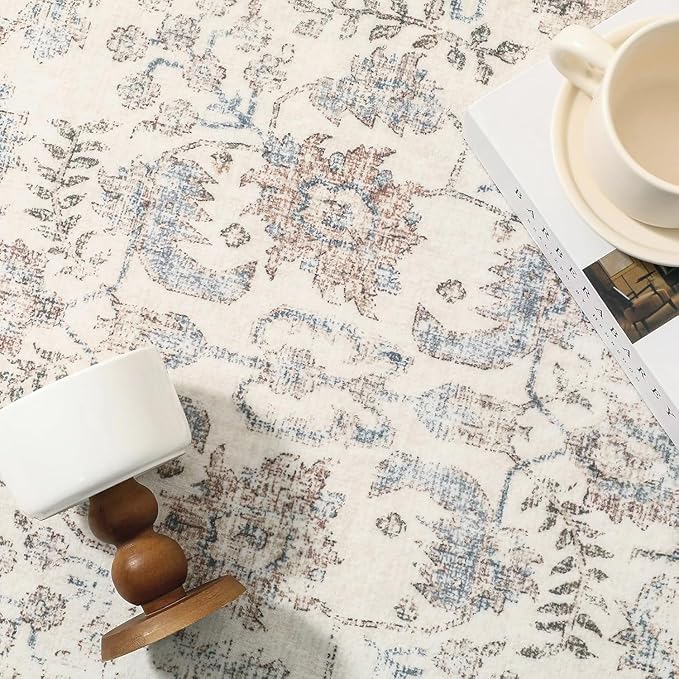 Taupe Runner Rug 3x7 Hallway Machine Washable Kitchen Vintage Distressed Non Slip Long Carpet Indoor Retro Floral Bedroom Accent Throw Rug for Bathroom Office Laundry Dining Living Room