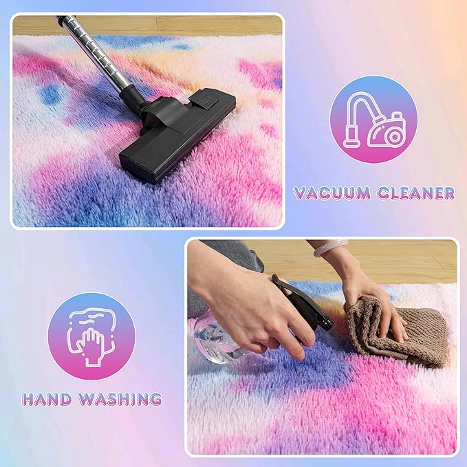 Ultra Fluffy Area Rugs for Living Room Bedroom, 6x9 Fuzzy Large Living Room Rugs, Thick Shag Rug for Dorm, Soft Non Slip Kids Girls Boys Rug for Home Decor Aesthetic, Dark Rainbow