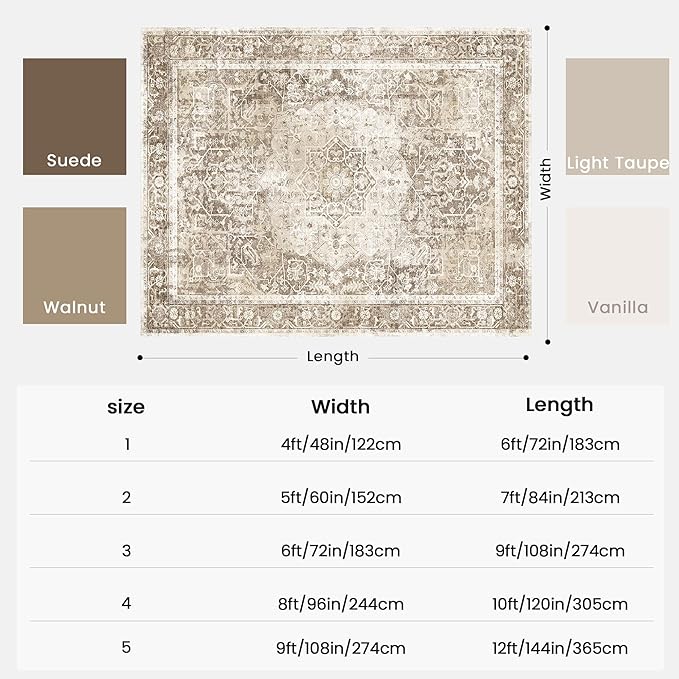 Kokia 6x9 Area Rugs for Living Room, Machine Washable Non Slip Vintage Boho Rugs, Low Pile Distressed Medallion Print Rug for Bedroom, Dining Room Olive 6 x 9