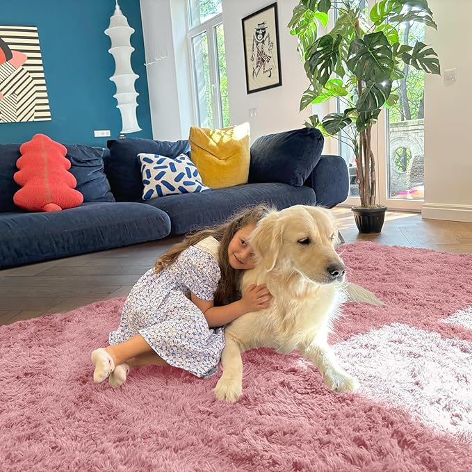 OLANLY 2x8 Machine Washable Runner Rugs for Hallway, Soft Fluffy Shaggy Bedside Rugs for Bedroom, Living Room, Indoor Floor Carpet for Kids Girls Boys, Nursery Rooms, Home Decor Aesthetic, Pale Pink
