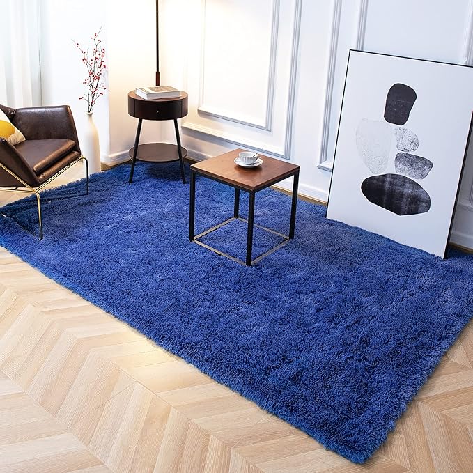 TWINNIS Super Soft Shaggy Rugs Fluffy Carpets 8x10 Feet, Indoor Modern Plush Area Rugs for Living Room Bedroom Kids Room Nursery Home Decor, Upgrade Anti-Skid Rectangular Fuzzy Rug, Indigo