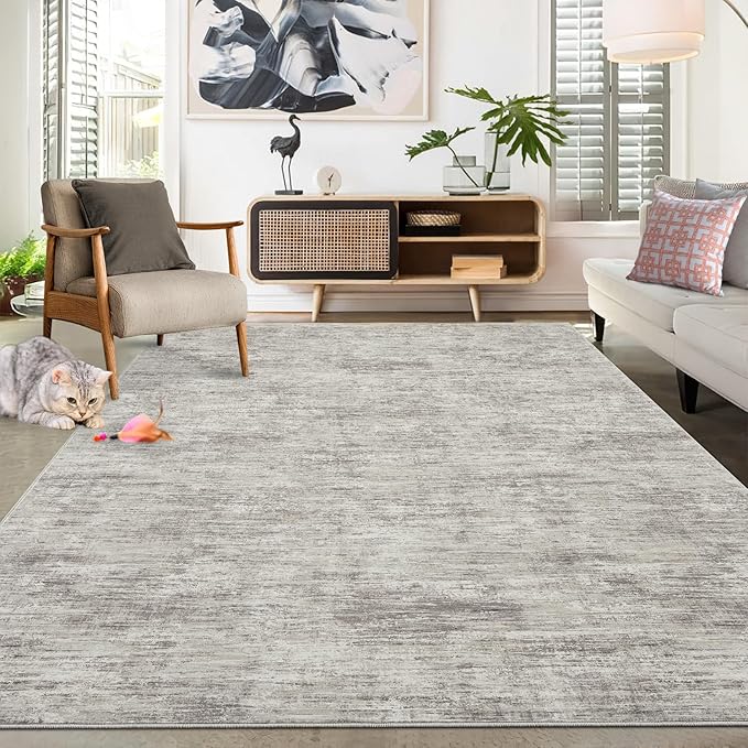 Bedroom Area Rug 4x6 Modern Abstract Area Rug Stain Resistant Small Living Room Rug Contemporary Dining Room Rug Non-Slip Solid Rug Aesthetic Accent Floor Carpet for Kitchen Office, Taupe