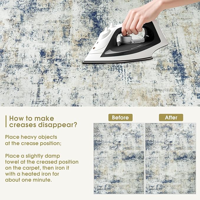 10x14 Area Rugs Living Room Rugs: Large Washable Rug with Anti-Slip Backing Non-Shedding Stain-Resistant Soft Abstract Carpet for Bedroom Dining Room Nursery Home Office Blue Brown