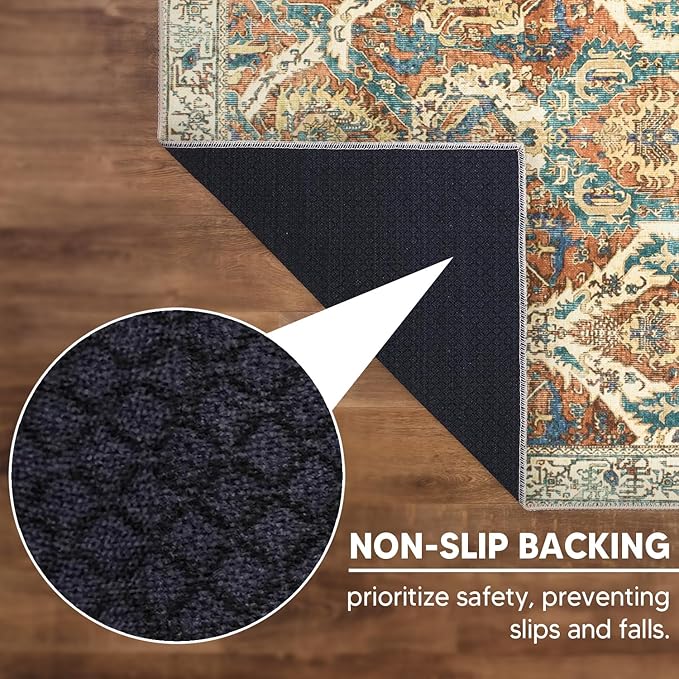 Keen Home Design 2x10 Rug - Machine Washable Runner Rug with Non-Slip Backing, Ideal for Hallway, Entryway, Kitchen, Laundry Room - Vintage, Easy Clean, Durable, Low Pile Rug - (2'6" x 10')