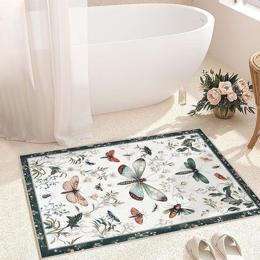 2x3 Entryway Rugs Machine Washable Area Rug Butterfly Nature Botanical Leaf Boho White Rug Non-Slip Low Pile Door Mat Entrance Small Carpet for Home Kitchen Bathroom Bedroom