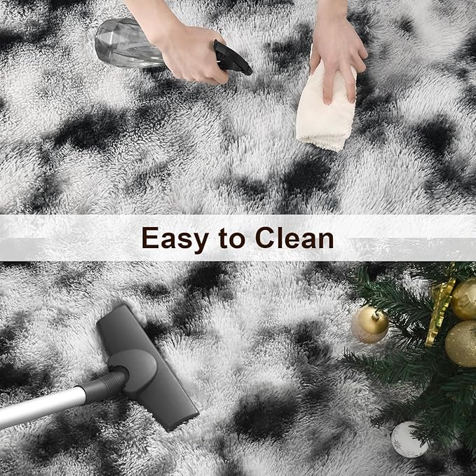 TWINNIS Super Soft Shaggy Rugs Fluffy Carpets, 4x5.9 Feet, Indoor Modern Plush Area Rugs for Living Room Bedroom Kids Room Nursery Home Decor, Upgrade Anti-Skid Rectangular Fuzzy Rug, Black and White