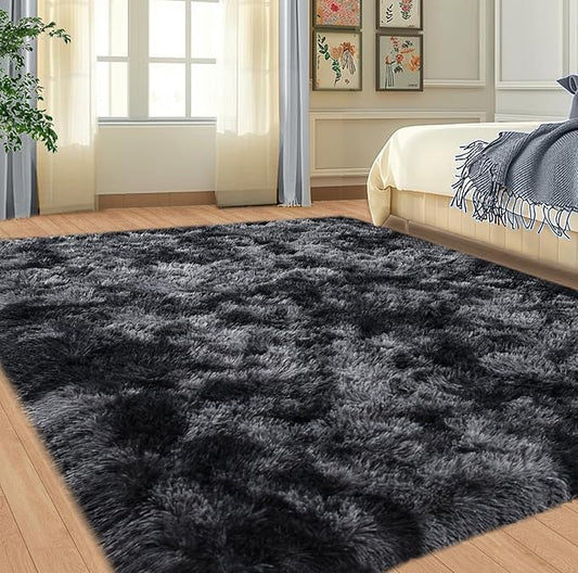 6x9 Fluffy Shag Area Rugs for Living Room, Soft Cozy Large Fuzzy Shaggy Carpet for Boys Girls Kids Bedroom, Non-Slip & High Pile, Modern Indoor Floor Plush Thick Rug, Tie-dye Dark Grey