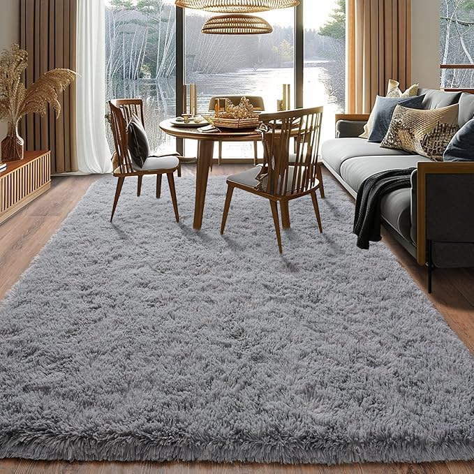 5'x7' Super Fluffy Rug for Bedroom, Modern Shag Grey Area Rugs, Soft and Cozy Plush Large Carpet for Kids, Girls Boys and Teens Decorations for Living Room Dorm Nursery Classroom, Grey