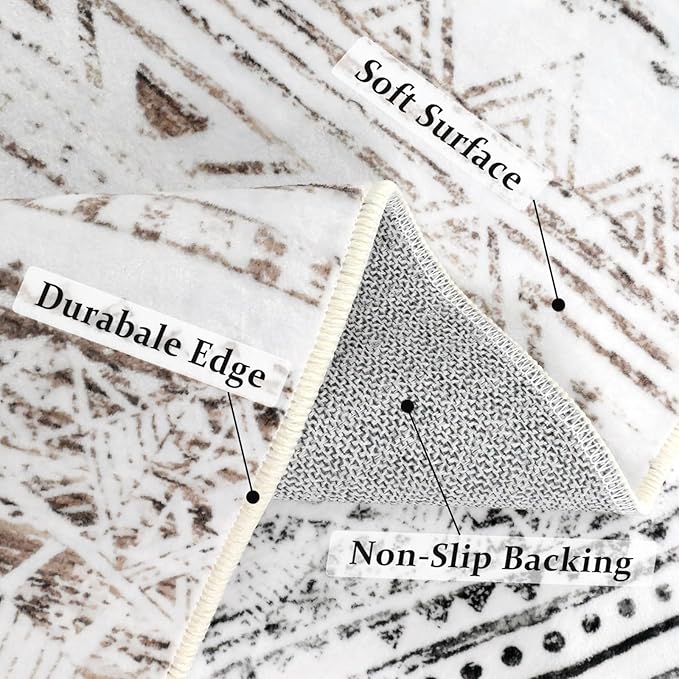 Area Rug 5x7, Vintage Moroccan Washable Rugs, Anti-Slip Backing Rugs for Living Room, Foldable Geometric Carpet for Bathroom Kitchen Laundry Room Decor