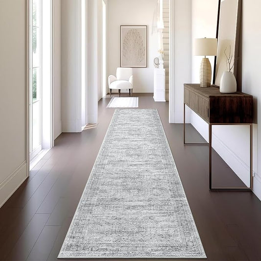 Runner Rug 2'x10' Washable Non-Slip Runner Rugs for Kitchen Bathroom Laundry Room Grey Vintage Floor Carpet Runners for Hallway Entryway