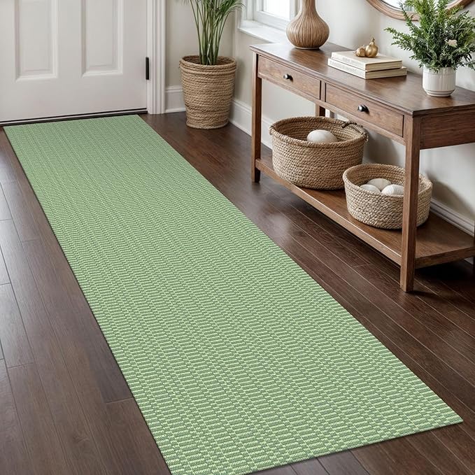KOZYFLY Washable Runner Rug 2x8 Ft Runners for Hallway Rubber Backed Kitchen Runner Rugs Braided Cotton Entryway Runner Indoor, Carpet Runners for Hallway Entryway Bedroom, Sage Green
