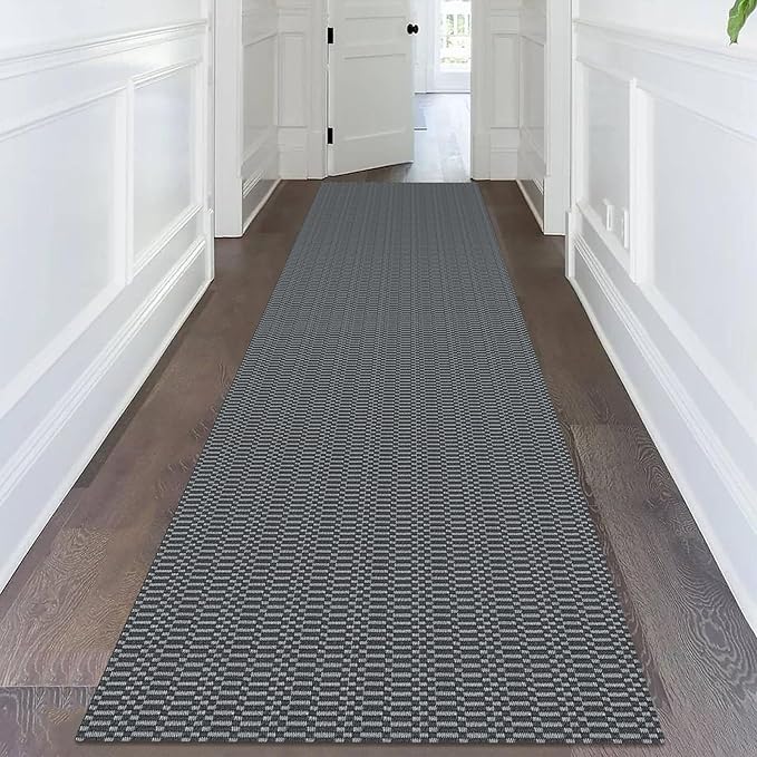 KOZYFLY Washable Runner Rug 3x14 ft Hallway Kitchen Runner Rugs with Rubber Backing Bobo Non Slip Entryway Runner Indoor, Long Carpet Runners for Hall Kitchen Entryway, Grey/Charcoal Grey