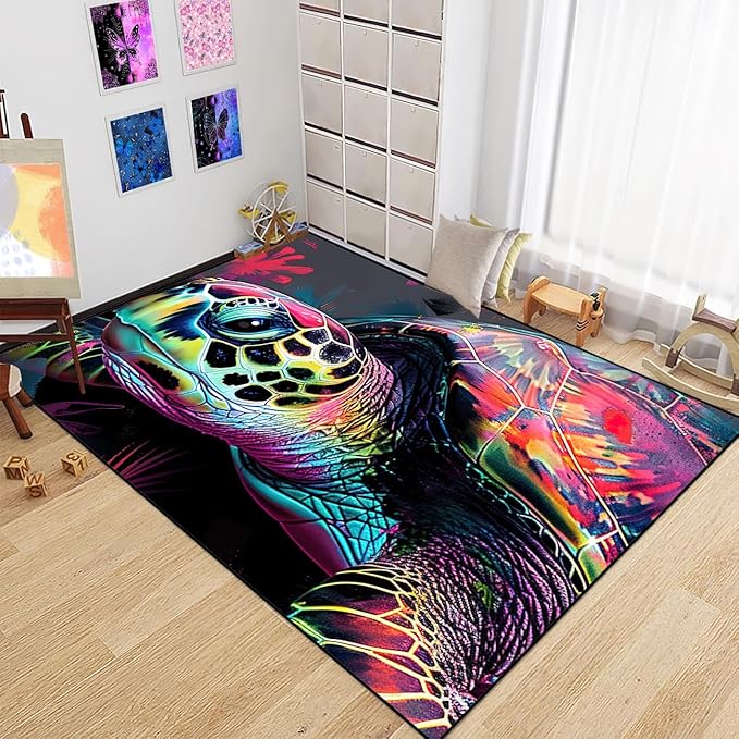 Sea Turtle Area Rug - Sea Turtle Rug for Bedroom Colorful Ocean Theme Rugs Ocean Life Decor, 3x4 Feet