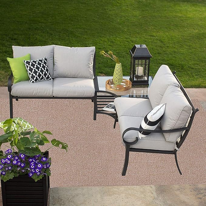 Ambiant Broadway Collection Pet Friendly Indoor Outdoor Area Rugs Beige - 24'' x 48'' Half Round, Stain & Fade Resistant, Easy Care, Pet & Kids Friendly, Made in USA, Perfect for Weddings