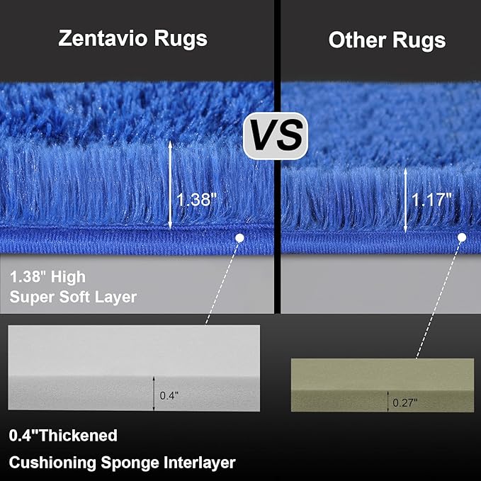 Zentavio Navy Blue Area Rugs for Living Room Boys Rugs for Bedroom 8x10 Large Shag Washable Carpet Soft Furry Fluffy Aesthetic Kids Playroom Rugs for Teen Home Decor