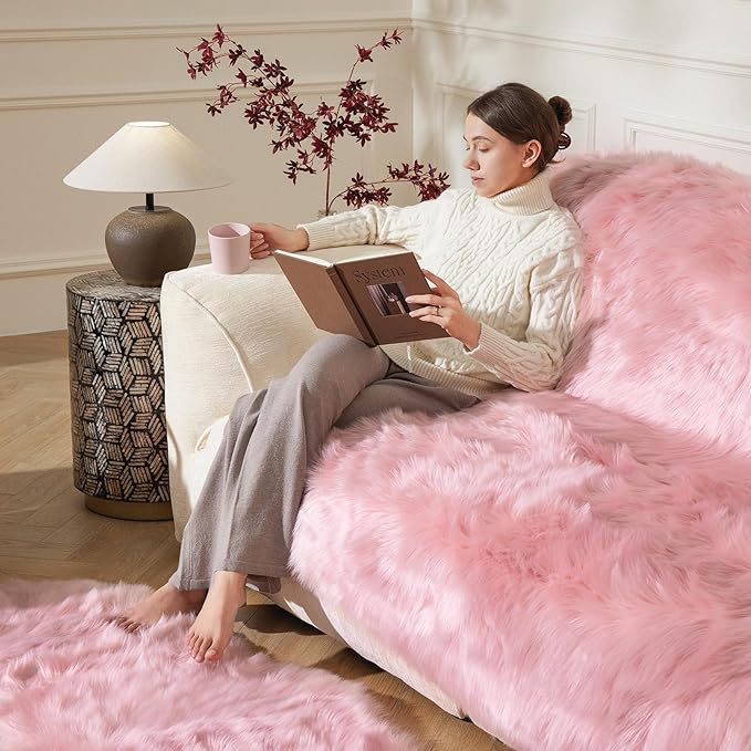 Ashler faux fur rug, Fluffy Shaggy Area Rug Ultra Soft 3 x 5 Feet Rectangle Fur Rug Pink Fuzzy Rug Machine Washable Shag Rug, Nursery Decor Throw Rugs for Bedroom, kids room, Living Room