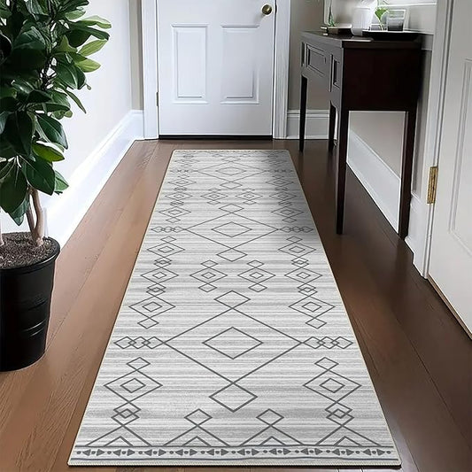 vivorug Washable Rug, Ultra Soft Runner Rug 2x7, Non Slip Floor Carpet, Runners for Hallway Living Room Indoor, Moroccan Western (Ivory/Grey, 2'x7')