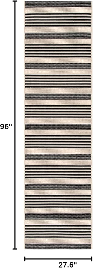 SAFAVIEH Courtyard Collection Runner Rug - 2'3' x 8', Black & Bone, Stripe Design, Non-Shedding & Easy Care, Indoor/Outdoor & Washable-Ideal for Patio, Backyard, Mudroom (CY6062-216)