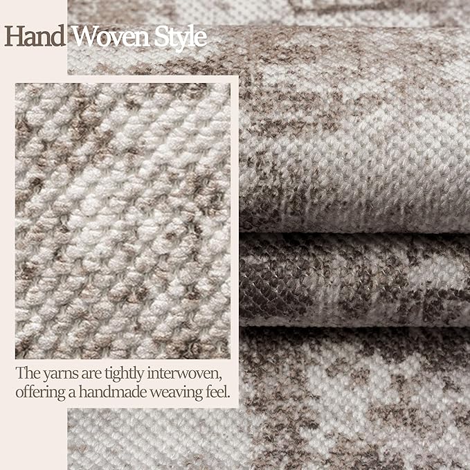 3x5 Abstract Washable Area Rug, Doormat Rugs, No Pile, Tear and Stain Resistance, Non-Slip, Hand Woven Style Thin Entryway Rug Throw Rug for High Traffic Entrance Bedside- Brown
