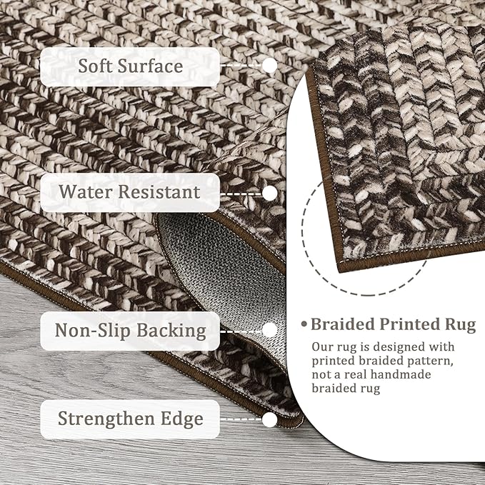 Imitation Braided Collection-Print Modern Area Rug 5x7 Washable Rug Non Slip Non Shedding Farmhouse Floor Cover, Ultra-Thin Foldable Carpet for Bedroom, Living Room Dining Room