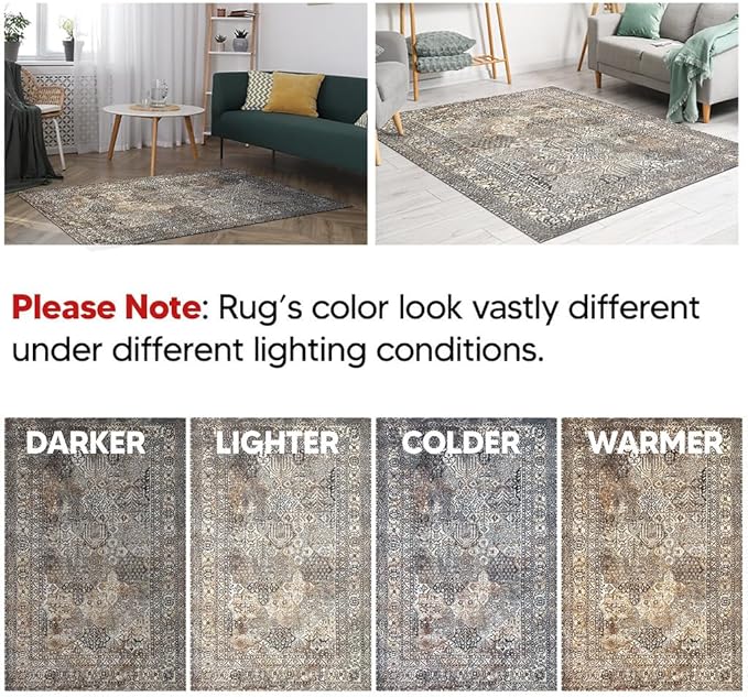 Keen Home Design Machine Washable Area Rugs with Non-Slip Backing, Ideal for Hallway, Living Room, Bedroom, Kitchen and Laundry Room, Vintage Moroccan and Low Pile Rug - (2'6'' x 12'), 304102
