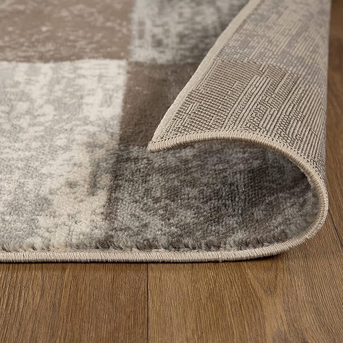 SUPERIOR Indoor Area Rug, Jute Backed, Modern Geometric Patchwork Floor Decor for Bedroom, Office, Living Room, Entryway, Hardwood Floors, Rockwood Collection, 8' x 10', Slate