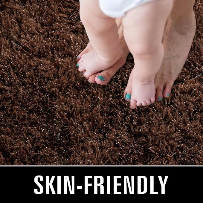 TWINNIS Super Soft Shaggy Rugs Fluffy Carpets, 4x5.9 Feet, Indoor Modern Plush Area Rugs for Living Room Bedroom Kids Room Nursery Home Decor, Upgrade Anti-Skid Rectangular Fuzzy Rug, Brown