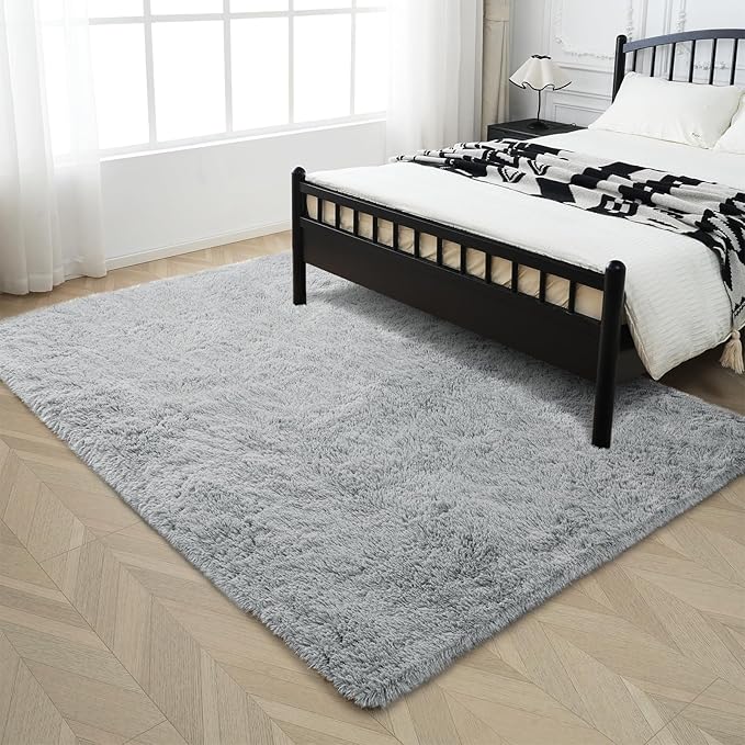 Fluffy Rug Shaggy Area Rug, Gray 9x12 Area Rugs for Living Room, Large Shag Area Rugs for Bedroom Kids Room Home Decor, Upgrade Anti-Skid Rectangular Fuzzy Rugs