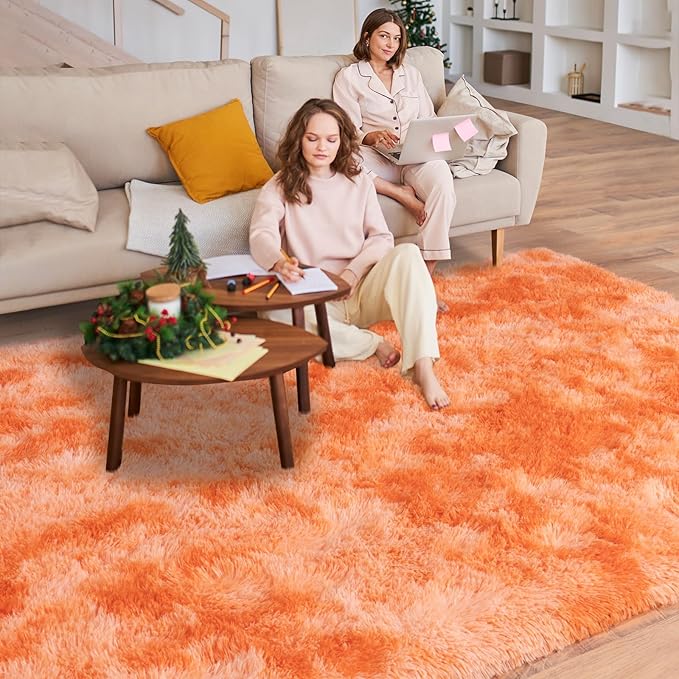 5x7 Area Rugs for Living Room, Plush Thick Carpets for Boy and Girls Room, Modern Soft Shag Rug for Bedroom, Non Slip, Large Indoor Carpet for Nursery Dorms Home Decor Aesthetic, Orange
