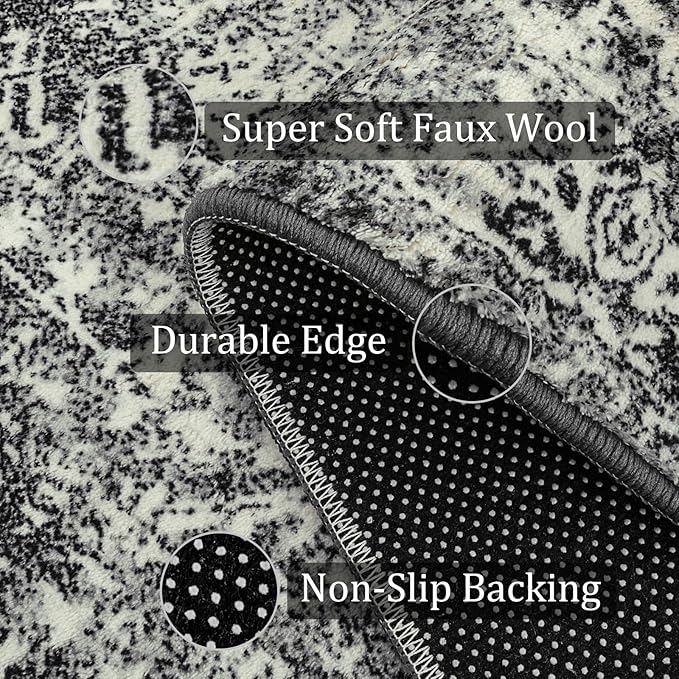 Morebes Vintage Black Runner Rugs for Hallway 2x8, Stain-Resistant Kitchen Runner Rugs Non Skid Washable, Medallion Low Pile Soft Carpet for Entryway Bathroom Bedroom