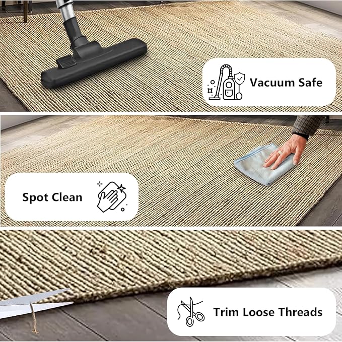 GRUHUM Jute Area Rug 6x9 Feet Rectangle Natural Fiber Boho Braided Handwoven Soft Farmhouse Rustic Vintage EcoFriendly Carpet Home Décor Rugs for Living Room Hallways Bedroom Enterways 6x9'ft